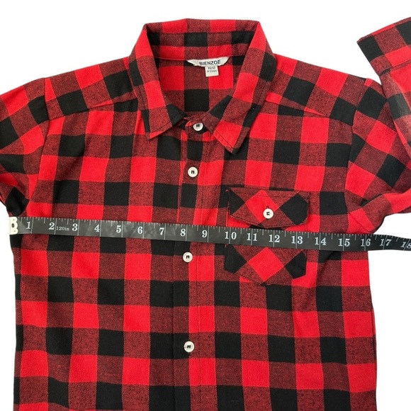 Bienzoe Boy's Buffalo Red and Black Plaid Flannel Button Down Shirt Size 11-12yr - Picture 5 of 7